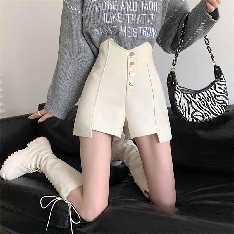 

Летние шорты А-силуэта с высокой посадкой, с пуговицами, широкими штанинами, стройнящие XXL белый