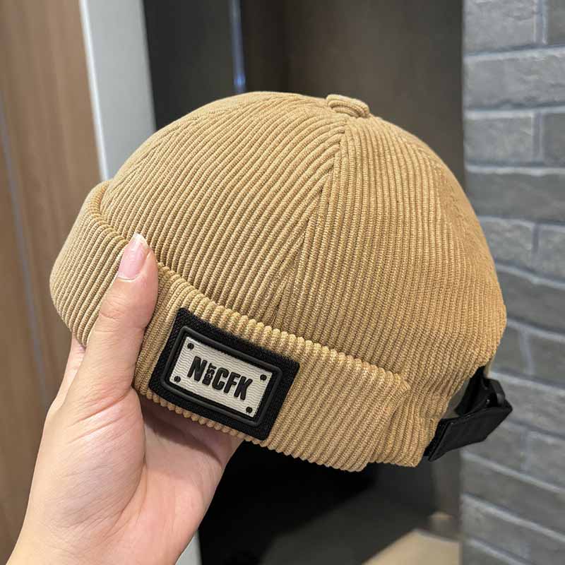 Japanese retro corduroy melon skin hat, men's and women's hip-hop hooligan hat, street trendsetters' brimless landlord hat