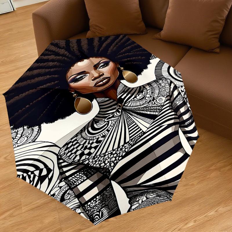 1pc African American, Pattern Automatic Open/Close Umbrella Compact Folding Umbrella with 8-Rib Shaft for Women/Men, Portable Travel Umbrella,1223S