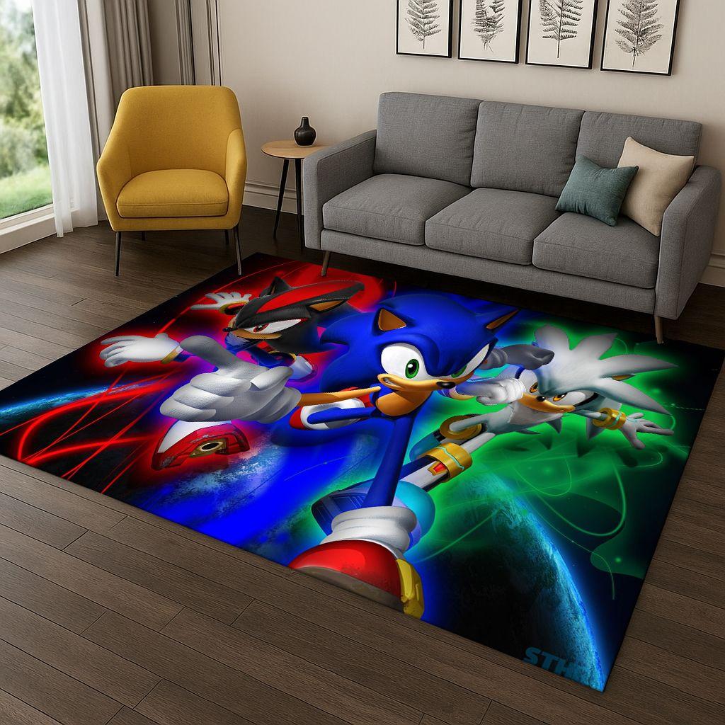 Classic S-Sonic Game Cartoon Hedgehog Carpet Rug for Bedroom Living Room Sofa Home Decor,kids Area Rug Non-slip Floor Mat Gift