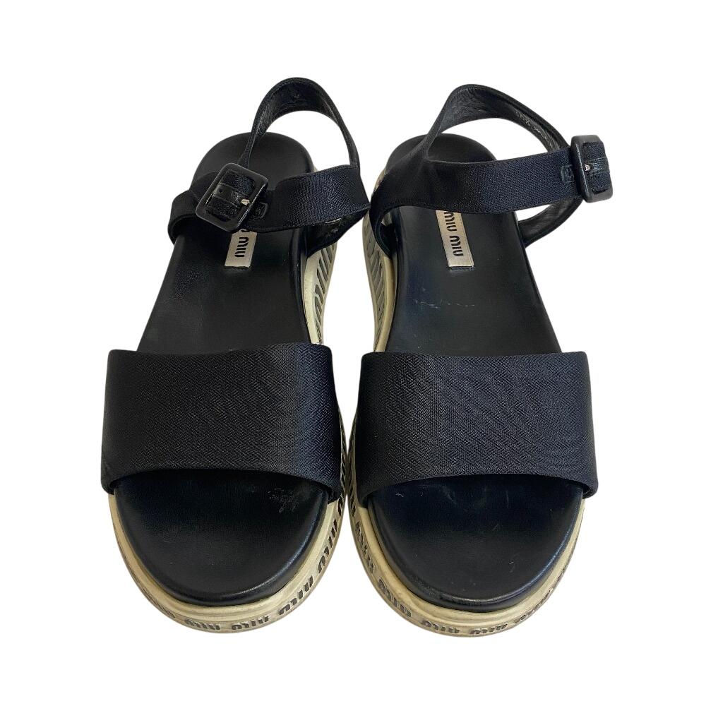 MIUMIU logo Satin With Strap Sports Sandals Sandals black Satin Women Used