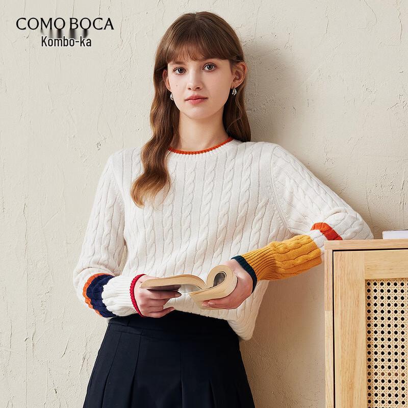 Komombo Women's Colorblock Cable Knit Wool Sweater