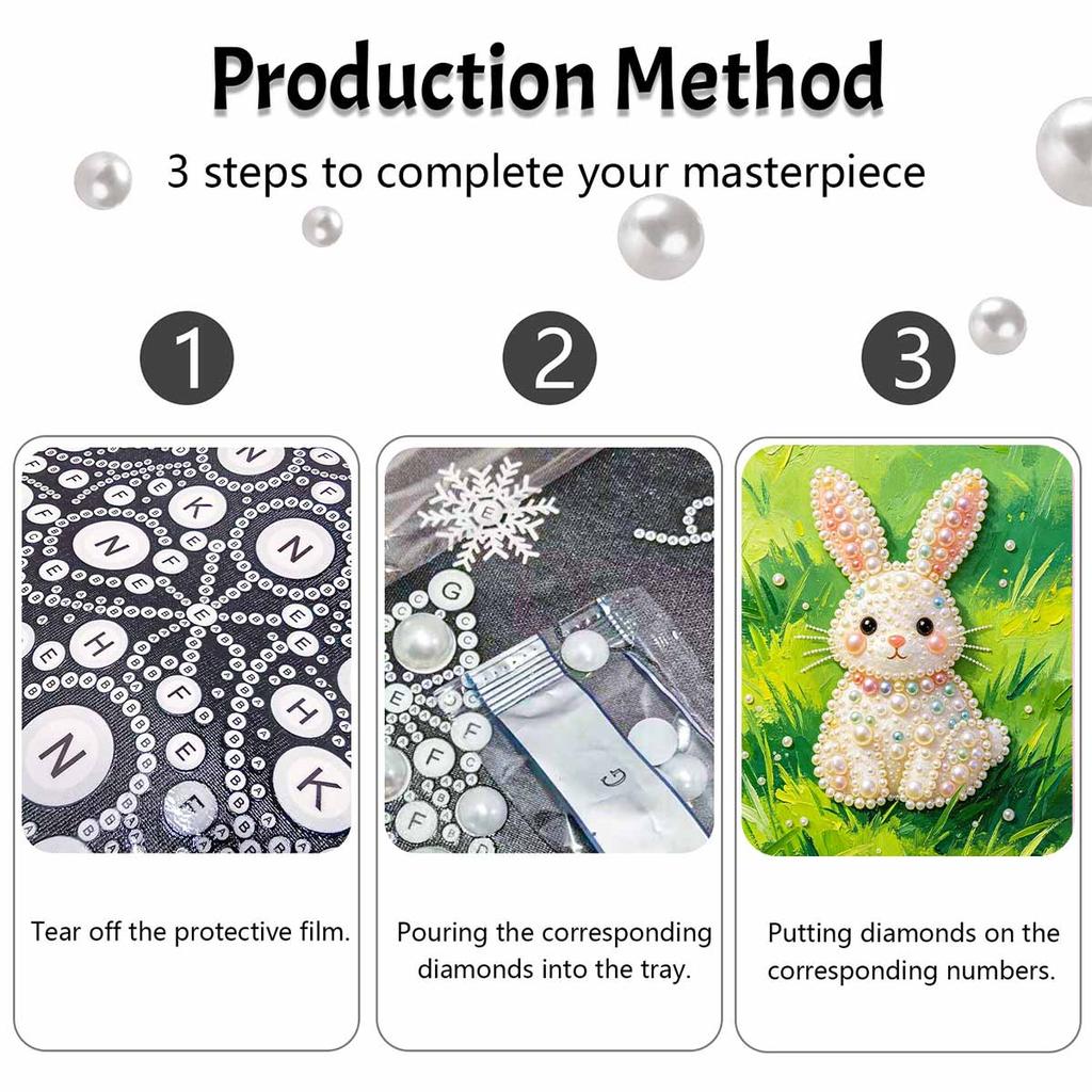 Framed Pearl Painting Kit Cute Rabbit Pattern DIY 3D Bead Canvas Art Creative Leisure Craft Home Decoration Handmade Gift Wall Decor Hobby Project