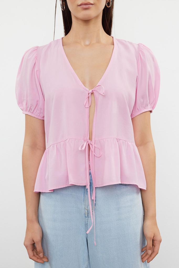 Women's Style Shirt Pink Tie-Up Woven Shirt