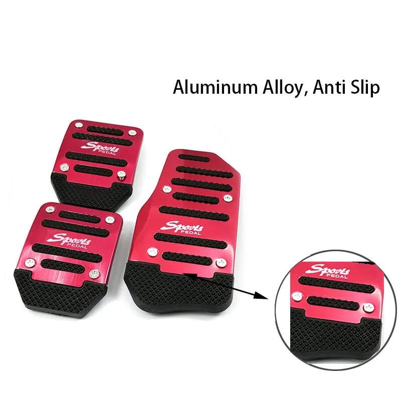 Universal Car Pedal Cover Kit - Aluminum Non-Slip Brake Gas Foot Pad Set in Red Blue Silver