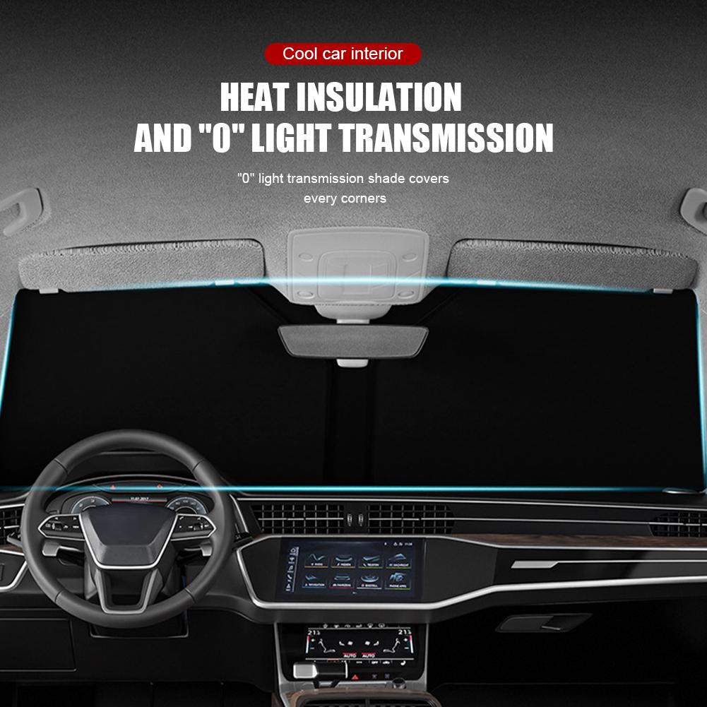 70*140cm Car Windshield Shade Universal Front Windscreen Sun Shade Sun Protection Double-Layer Window Cover Collapsible for Auto With  Storage Bag