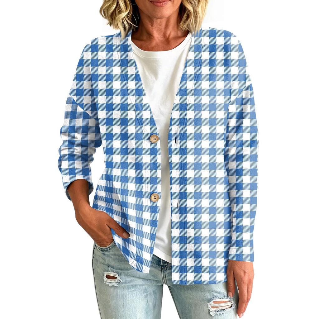 Women's Casual Button Front Plaid Print Jacket for Everyday Wear