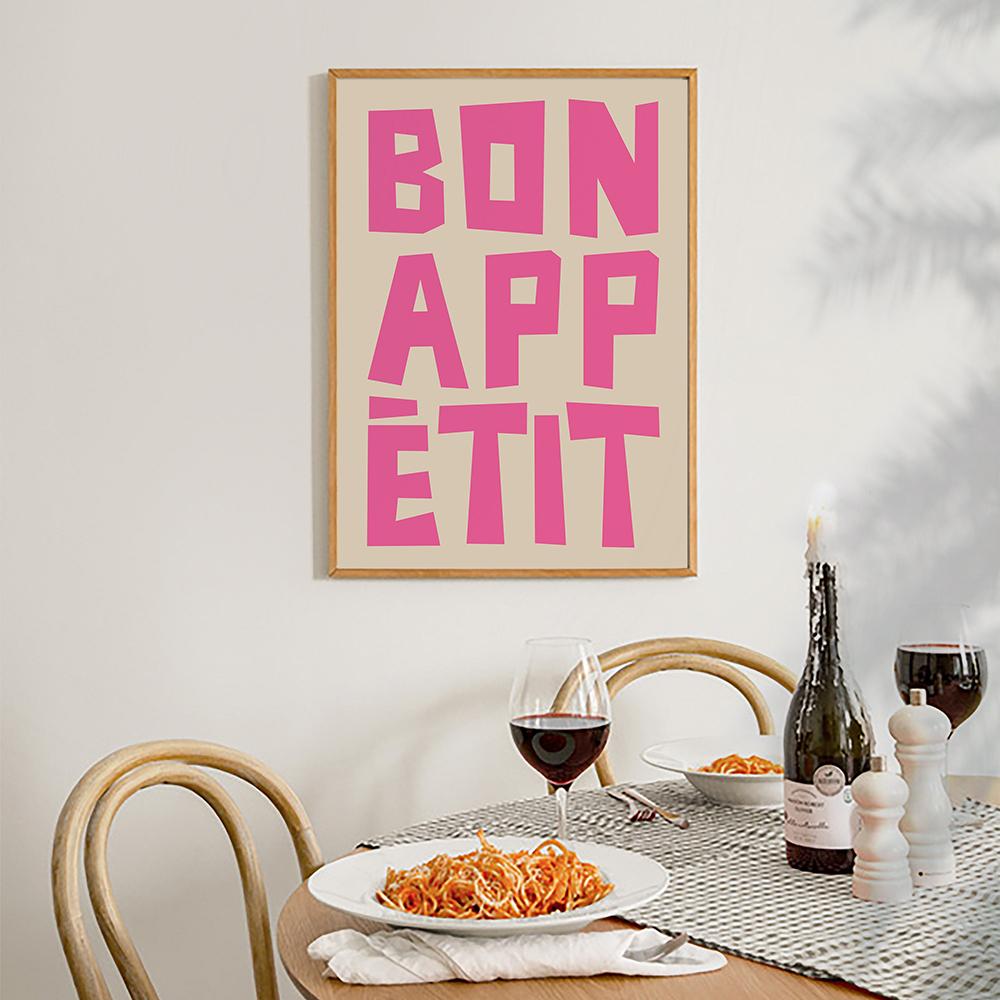 Retro Pink Colour Poster Pasta Wall Art Pictures Pasta Humour Hot Pink Fish Sardines Print Kitchen Trendy Dining Room Decor