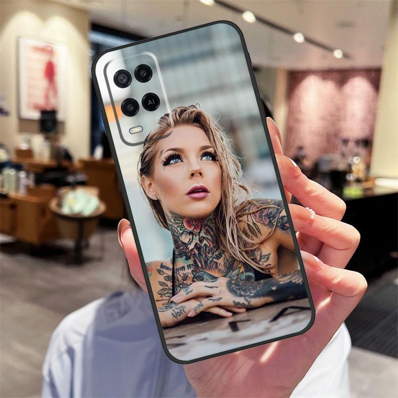 Sexy Sleeve Tattoo Girl Case For Oppo A94 A74 A54 A18 A38 A58 A78 A98 A40 A60 A80 A16 A76 A96 A15 A17 A77 A57S Cover