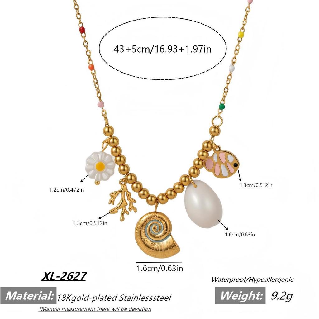 European & American Ocean Beach Style 18K Gold Seashell Pendant Necklaces for Women, Stainless Steel, Light Luxury.