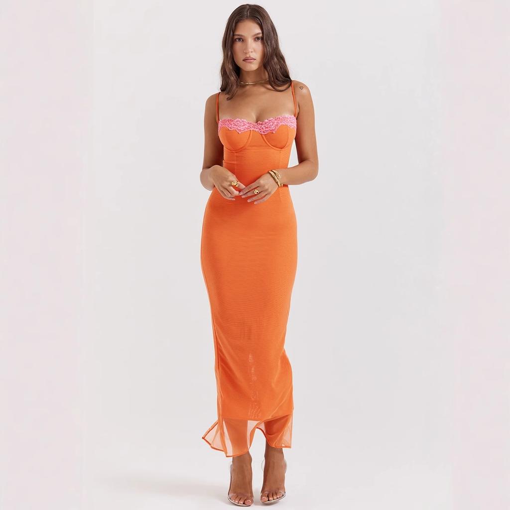 Women's New Lace Tube Top Long Dress Spice Girl Fashion Suspender Holiday Style Dress Women