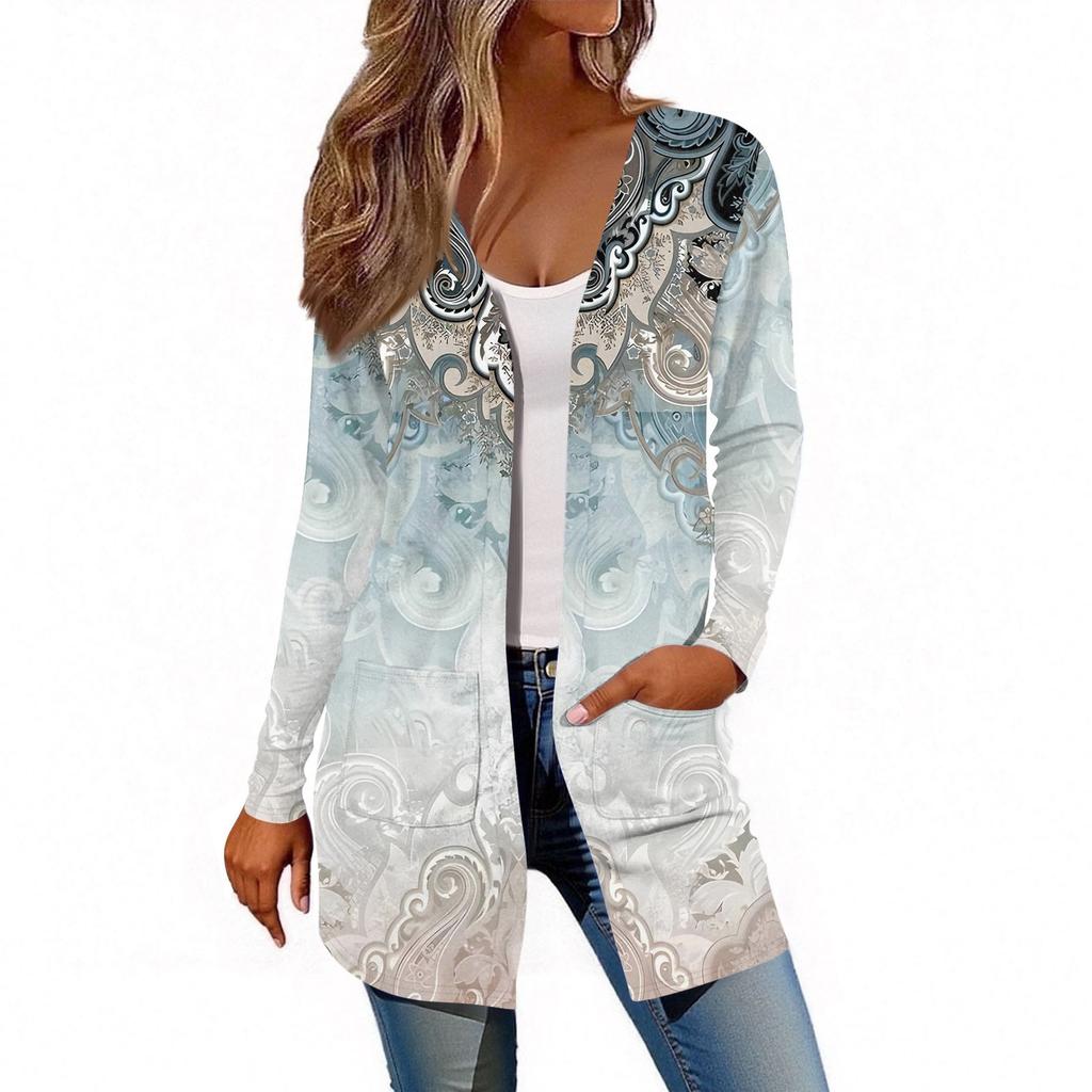 Dámský kardigan s dlouhým rukávem, ležérní bunda s kapsami, top