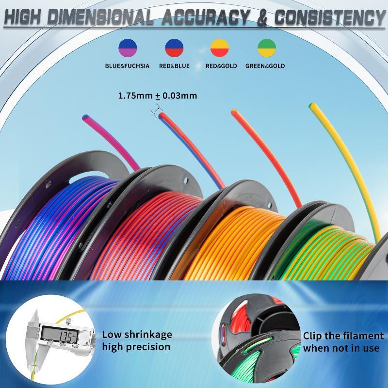 1 kg Hedvábné Duhové Pla Filament 1,75 mm Lesklý Vícebarevný Filament pro 3D Tiskárnu Rychlá Změna Barvy +/-0,03 mm 1 kg Cívka