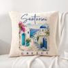 Greek Santorini Cushion Cover Linen Organic Fabric DoubleSided Printing Sofa Breathable Home Decor Gift Pillow Case