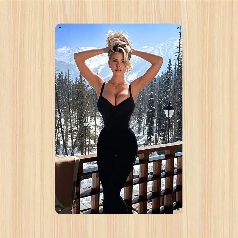 Vintage Kvinlig Silhuett Metall Logotyp för Bar & Garage