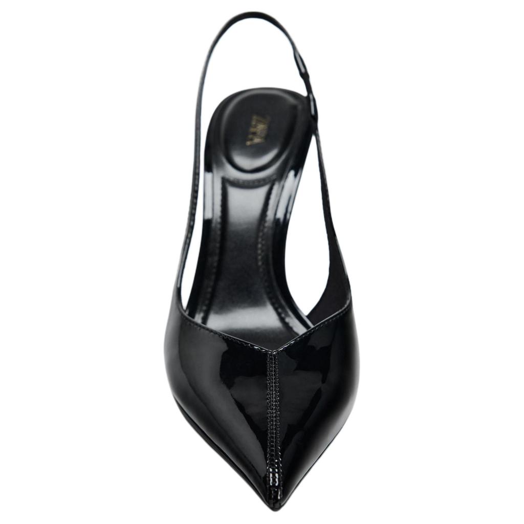 ZARA Comfortable Elegant Patent Leather Pointed Toe Open Back Stiletto High Heels 10cm Women high heels Black 2205510