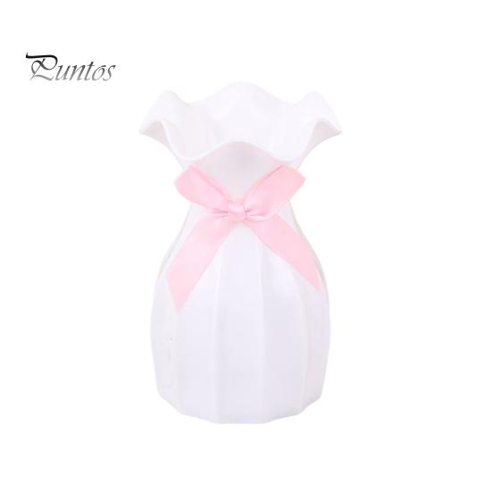 

Легкая пластиковая ваза, небьющаяся ваза для цветов с гофрированным горлом, держатель для сухоцветов с бантом для спальни, гостиной, стола, декора белый