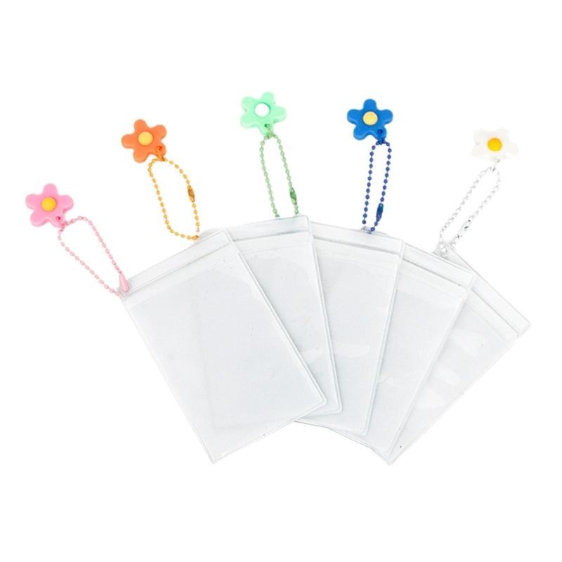 

5pcs Waterproof Keychain Card Holder Flower Charm Beads Chain Card Sleeve Duouble Sided Display for Travel and Daily Use 1