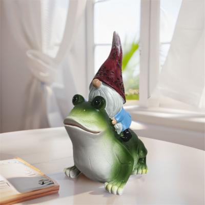 Cartoon Gnome Riding Frog Statue Funny Handmade Garden Gnomes Figurine Resin Crafts Dwarf Sculpture For Gardens Courtyards