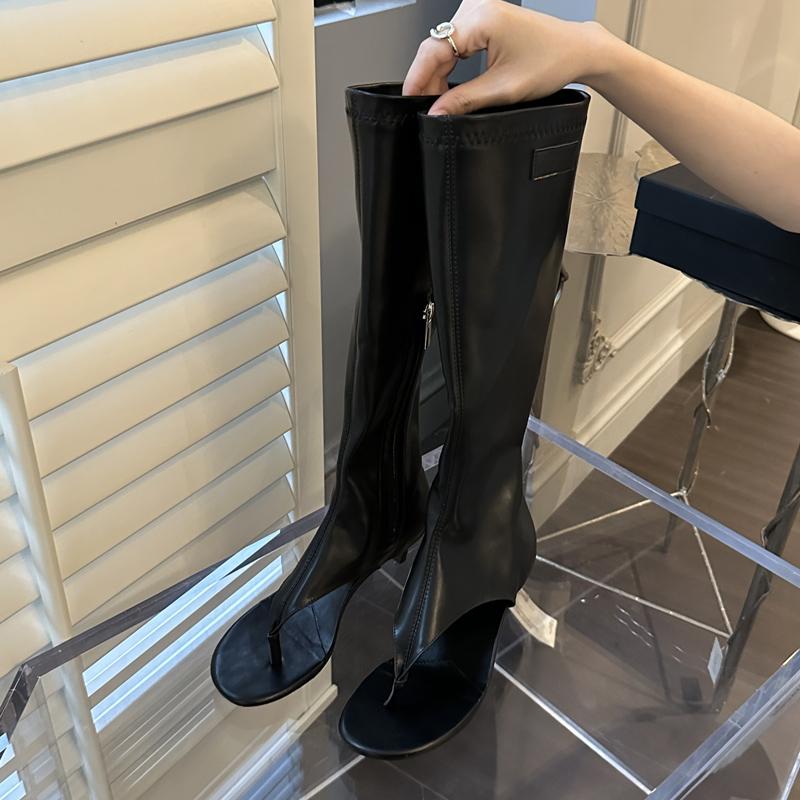 Fashion Eilyken Designer Clip Toe Low Heels Knee High Boot Sandals Woman Fashion Zipper Banquet Summer Shoes Flip Flops Botas Mujer