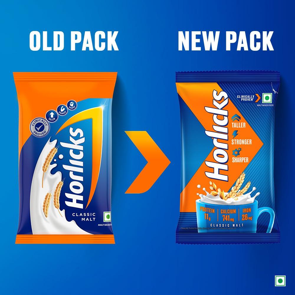 Horlicks Classic Malt Nutrition Drink 500 gm Pouch With 27 Vital Nutrients For Kids Growth