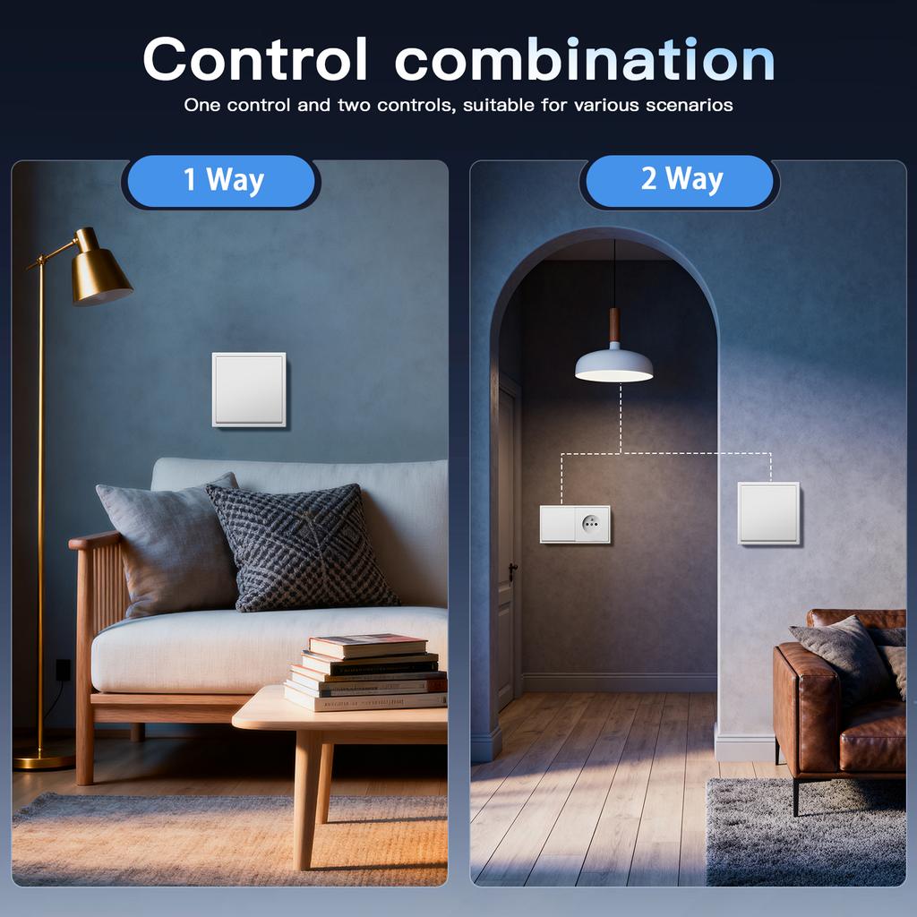 BSEED 1/2Gang Mechanical Button Light Switch 1/2Way Wall Switches Plus French Sockets Power Outlets Plastic Panels White Series
