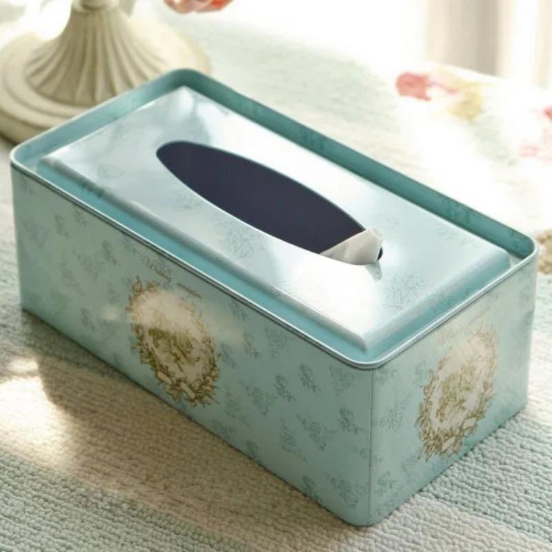 NEUE Hochwertige Taschentuchbox im ländlichen Stil mit Rosenmuster, Schreibtischdekoration aus Eisen