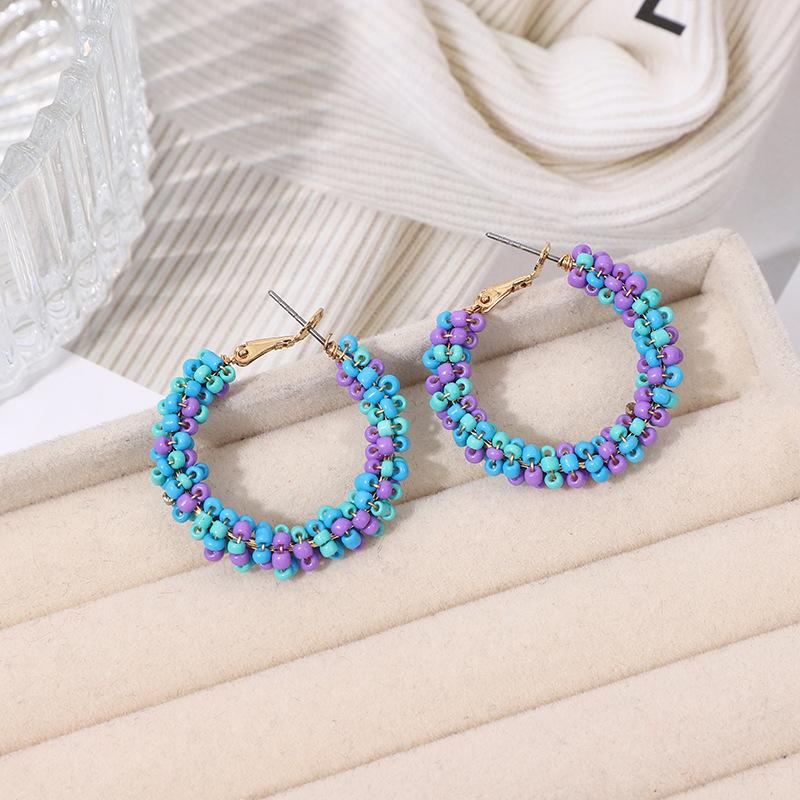 Original Bohemian Style Glass Seed Bead Winding Earrings for Women, Cute Little Earrings, Exquisite Handmade Tassel Rainbow