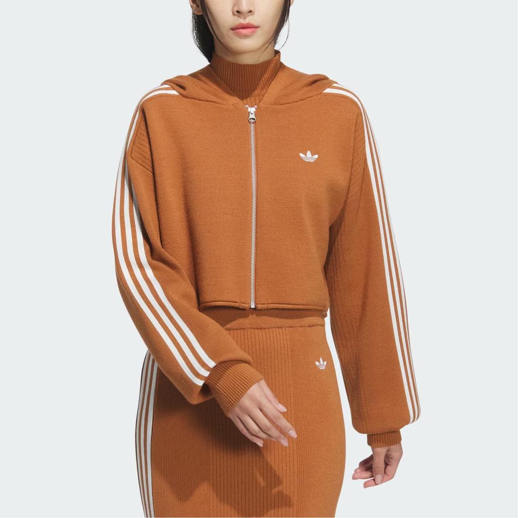 Adidas Originals Premium Zipper Hoodie Color Block Short Knit Sports Hoodie Women Hoodies Wild-Brown JI7062