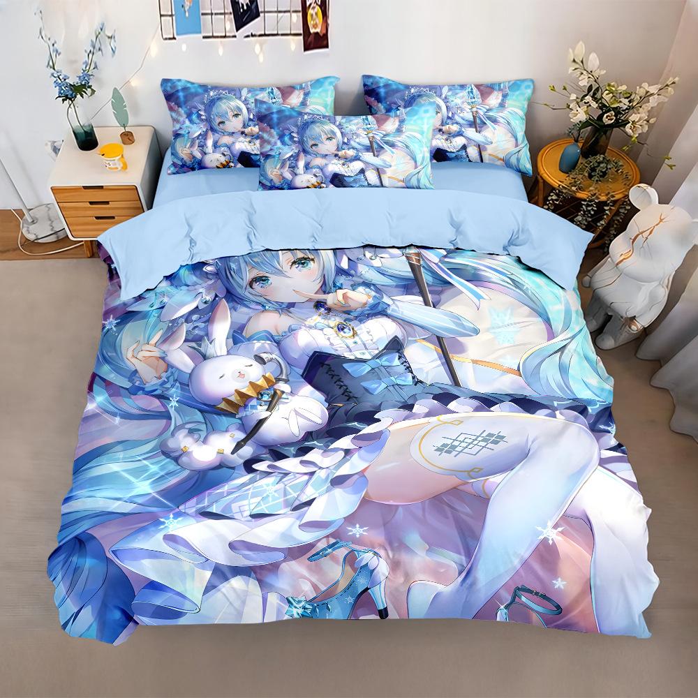 Miku Duvet Cover Set with Pillowcases 50x75cm Multiple Sizes Japanese Manga Hatsune Miku Bedding Set for Adult Kids Adult
