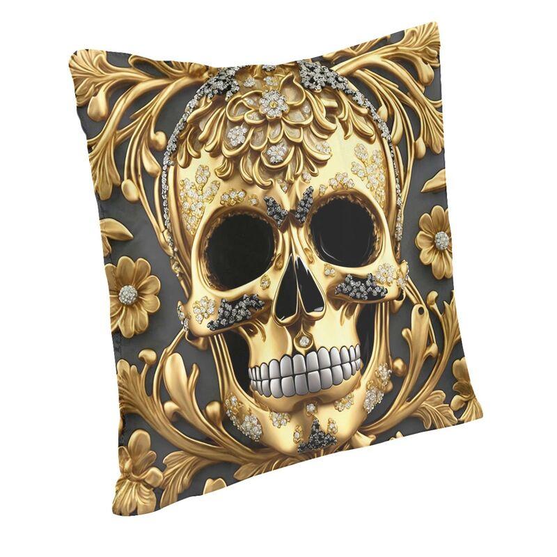 Custom Skull Baroque 3D Jewelry Rococo Gold Bling Floral Square Throw Pillow Cover Decoration Printed Cushion Cover Living Room