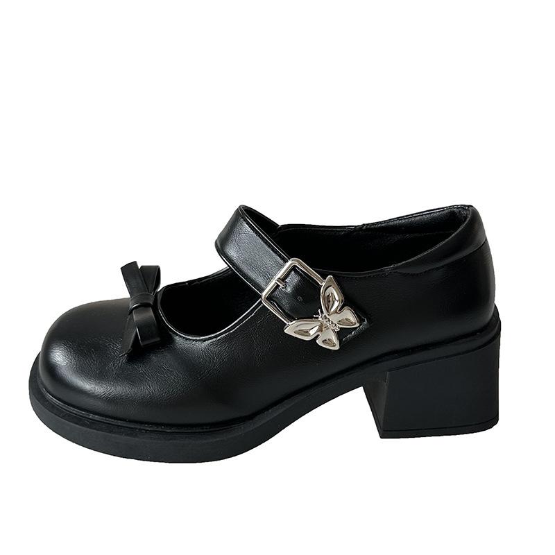Vintage college style Japanese jk Mary Jane women 2025 new spring and autumn season with skirt bow thick heel small leather shoes