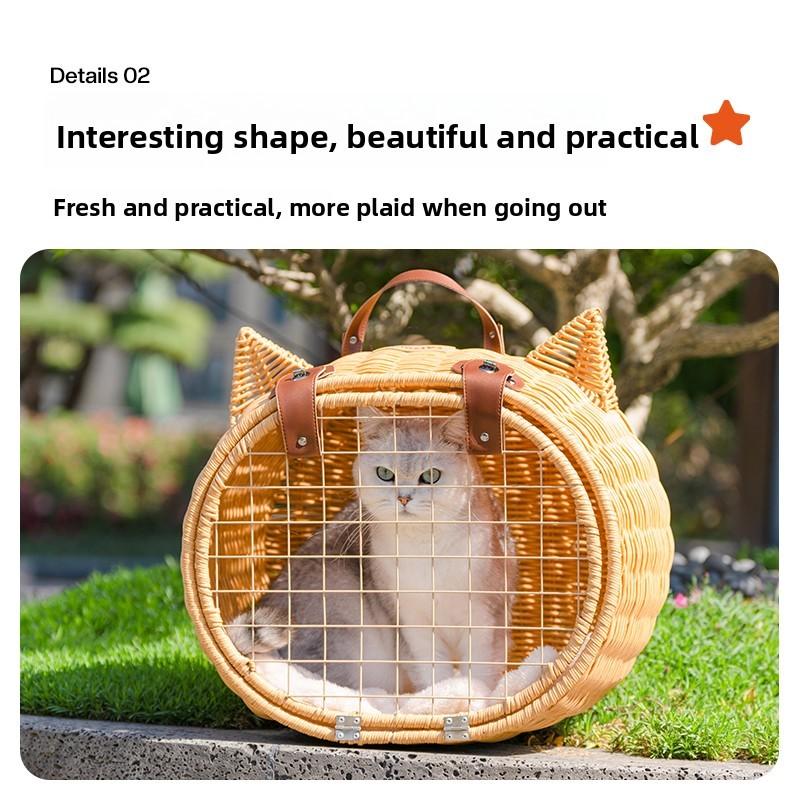 Tragbare Katzentransportbox Stilvoller Haustier-Rollkoffer Große Kapazität Geflochtene Haustier-Reise-Atmungsaktive Trolley-Box für Katzen & Kleine Hunde
