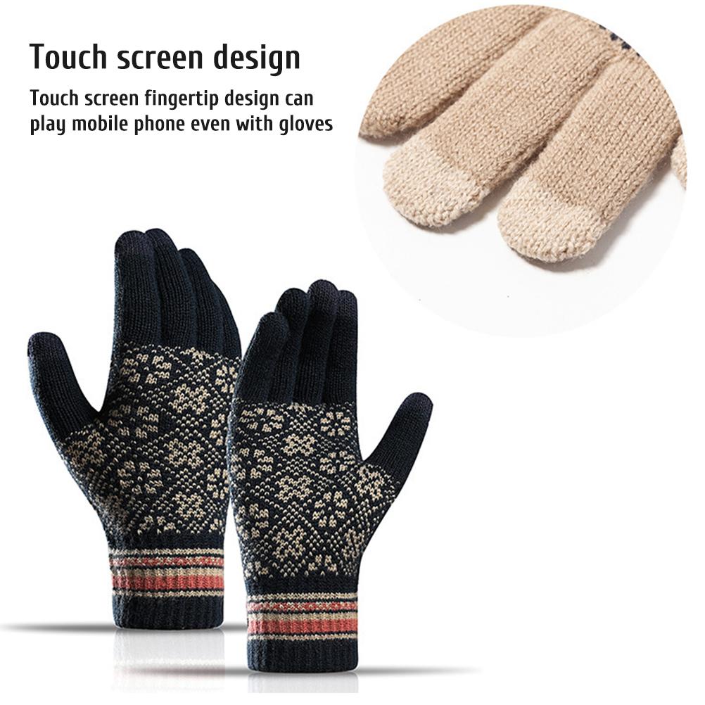Winter Knitted Hat Scarf Gloves Set Windproof Acrylic Fleece Lined Warm Beanie  with Pompom Touch Screen Gloves for