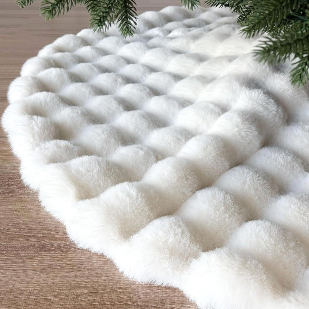 Christmas Tree Skirt Plush Bubble Fabric With White Color For Holiday Decor
