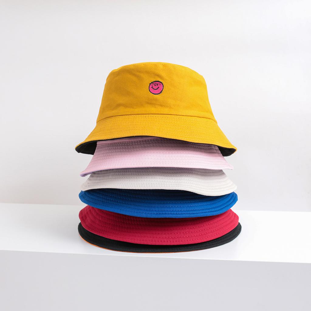 Hot Sale Double Sided Can Wear Cute Smiley Fisherman Hat Shade Sunscreen Hat Fashion Versatile Basin Hat