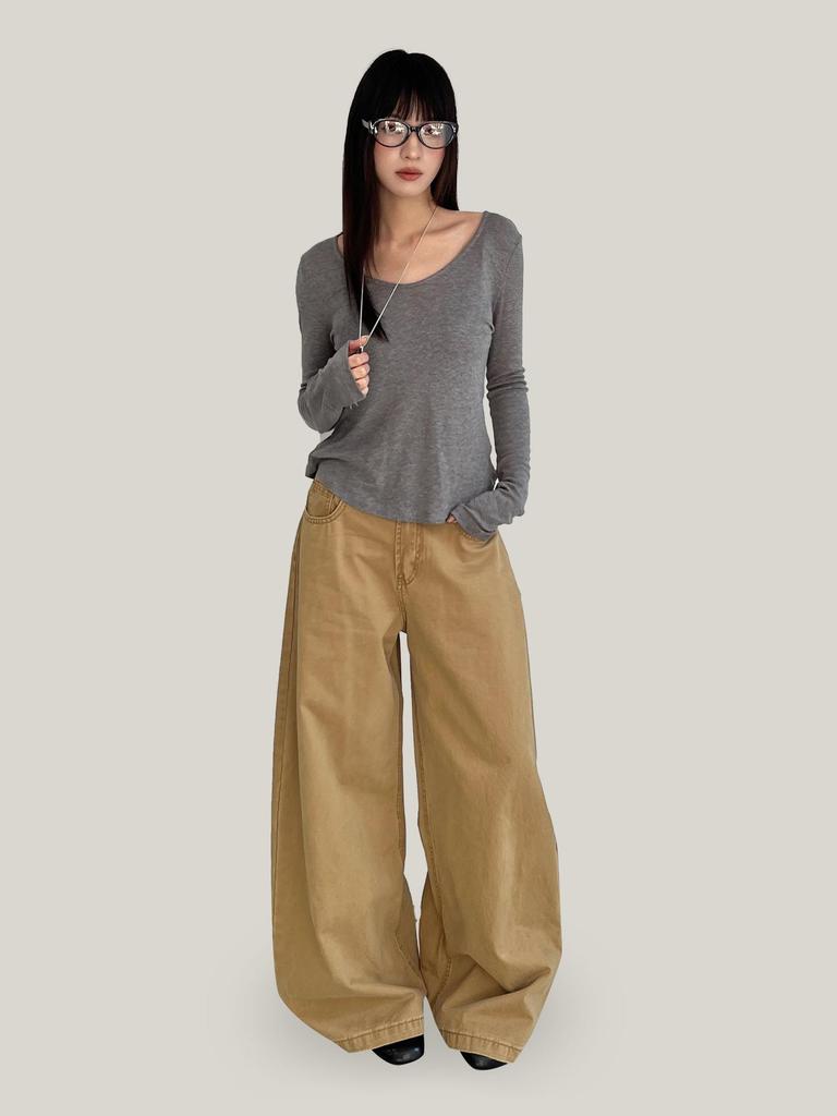 Women's 2026 Spring American Street Style Wide-Leg Balloon Jeans with Curved Drape
