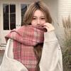 Korean Style Thick Pink Plaid Scarf for Women - Autumn/Winter Neck Warmer