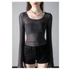 Black Mesh Top Sports Yoga Bottoming Shirt Long Sleeve Top