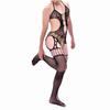 Men's Sexy Fishnet Stockings with Deep V-Neck, Cutout Design & Metal Ring Garter - Black