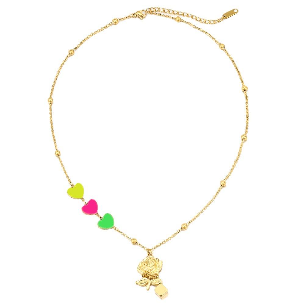 Rose Pendant Necklace Women's ins Niche Design High Sense Color Love Stainless Steel Necklace