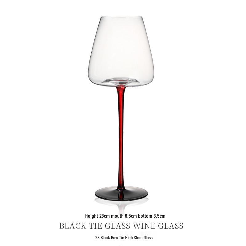 Burgundy Red Wine Glass with Black Base - Crystal Champagne, Concave Bottom, Tall Stem for Home Use