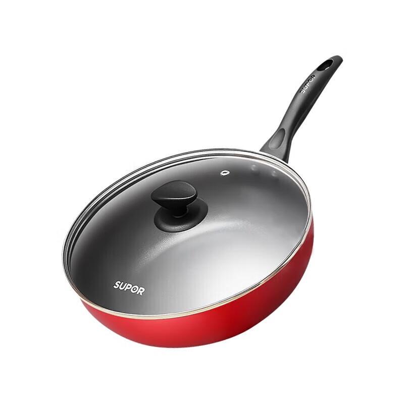 Supor Flat Bottom Non-Stick Wok with Lid
