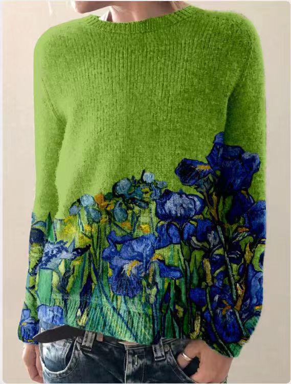 3D Printed Women's Casual Loose Knit Pullover Sweater