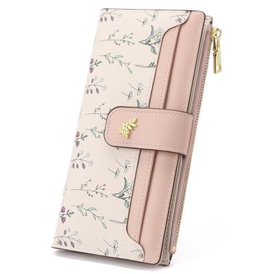 Portefeuille Long Femme RNIEGA, Multifonctionnel, Grande Capacité, Imprimé Floral, Mignon, Élégant, Porte-monnaie, Tri de Cartes IC, Séparation des Reçus, Anti-skimming