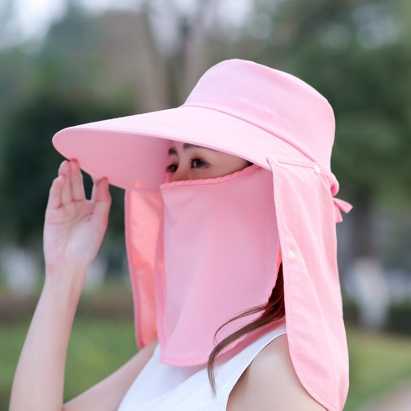 Big Brim Sun Hat Women'S Summer Sunscreen Belt Mask Uv Protection Foldable Electric Vehicle Riding Hat Beach Hat