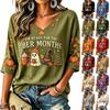 Women's Casual Thanksgiving Print V-Neck Pullover Top