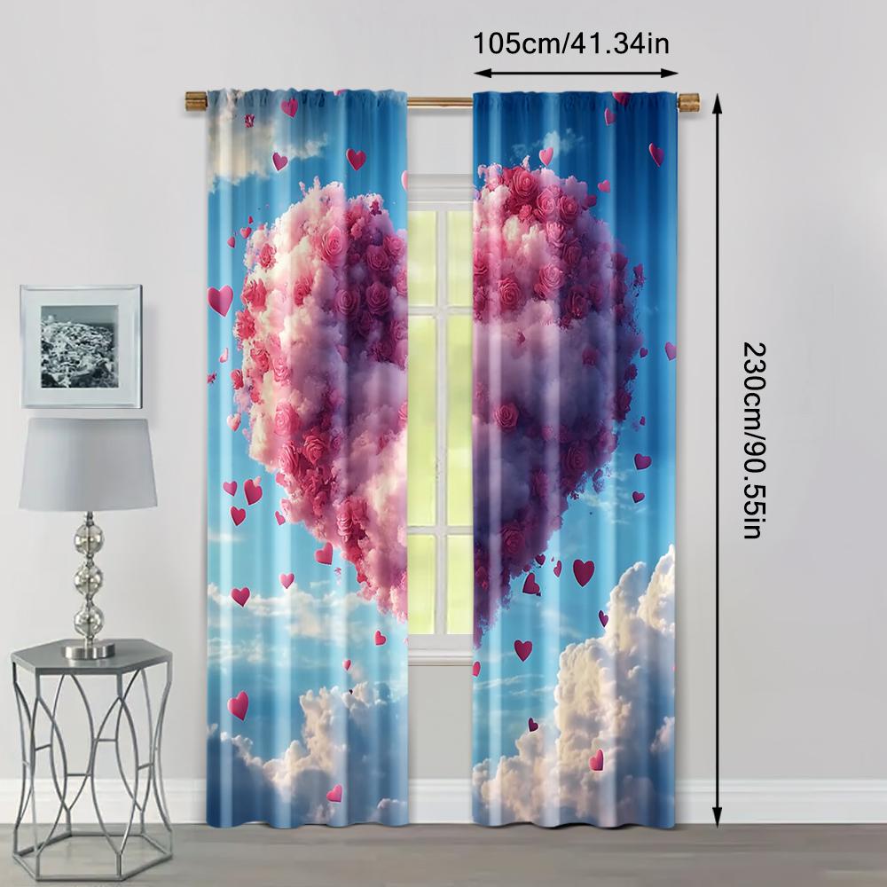 2pc,  Curtain Romantic Heart-shaped Clouds Blackout  Polyester Summer Party Decorations Applies To Holiday Decorations