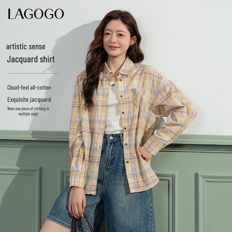 LAGOGO Women s Retro Plaid Cotton Shirt L