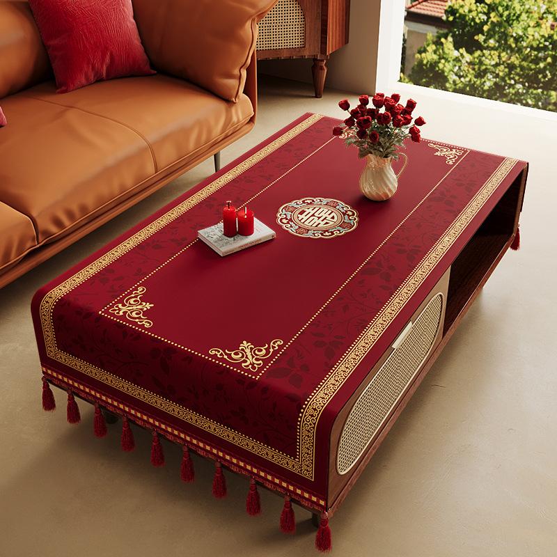 Red Festive Living Room Wedding Coffee Table Tablecloth Atmosphere Engagement Rectangular Dining Table Tablecloth Desktop Dust Cover